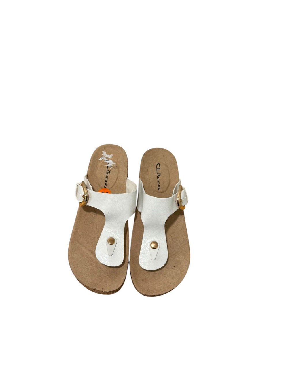 CL by Laundry White T-Strap Sandal with Gold Buckles Size 11
